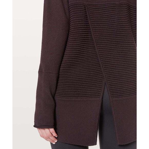 Lululemon Sit In Lotus Wrap II Merino Wool Black Cherry Cardigan Sweater Size 6 - Picture 4 of 12